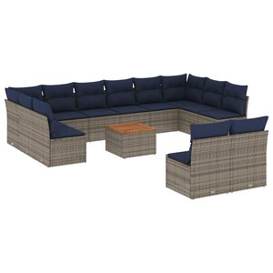 vidaXL Salon de jardin avec coussins 13 Pièces gris résine tressée