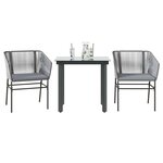 vidaXL Ensemble à manger jardin coussins 3 Pièces gris poly rotin verre