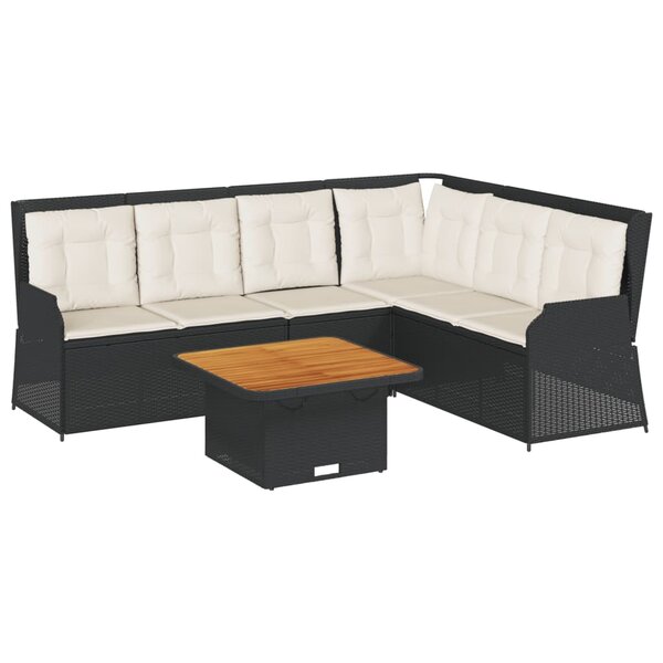 vidaXL Salon de jardin 5 Pièces avec coussins Noir Résine tressée