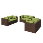 vidaXL Salon de jardin 6 Pièces avec coussins Résine tressée Marron