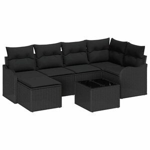 vidaXL Ensemble de canapé de jardin avec coussin 7 Pièces Noir Poly rotin