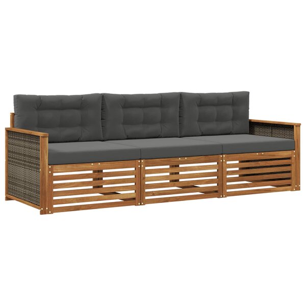 vidaXL Ensemble de canapés d'extérieur 3 Pièces Naturel et Anthracite