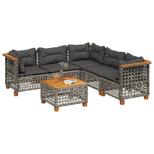 vidaXL Salon de jardin 6 Pièces avec coussins gris résine tressée