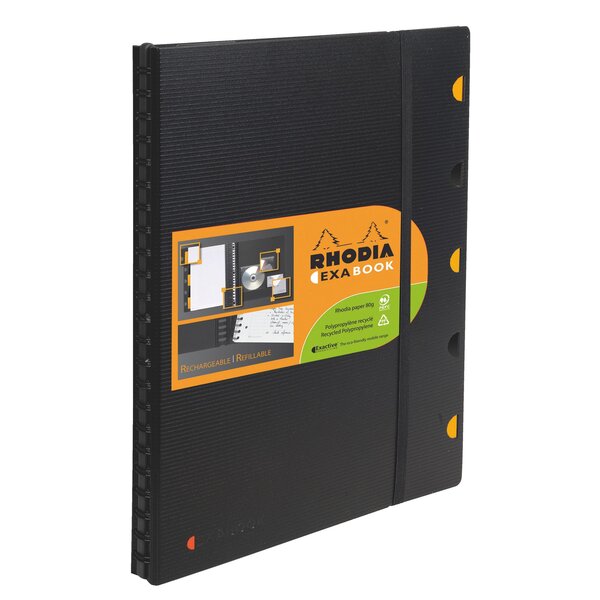 Cahier spirales rhodia exabook rechargeable a4+ 21 x29 7 cm perforé - grands carreaux - 160 pages