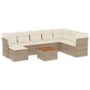 vidaXL Salon de jardin avec coussins 9 Pièces beige résine tressée
