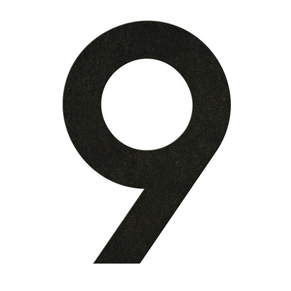9 Béton Noir - numéro adhésif pour boîtes aux lettres- Vinyle épais texturé  hauteur 50 mm.