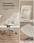 Chaise de bureau pivotante fauteuil ergonomique surface en pu facile à nettoyer hauteur réglable dossier confortable assise incurvée capacité 150 kg beige 12_0004886