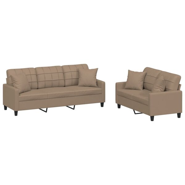 vidaXL Ensemble de canapés 2 Pièces avec coussins cappuccino similicuir