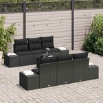 vidaXL Ensemble de canapé de jardin avec coussin 7 Pièces Noir polyrotin