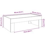 vidaXL Table basse avec LED infini gris béton 90x50x30 cm