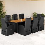 vidaXL Ensemble à manger de jardin 9Pièces coussins noir résine tressée