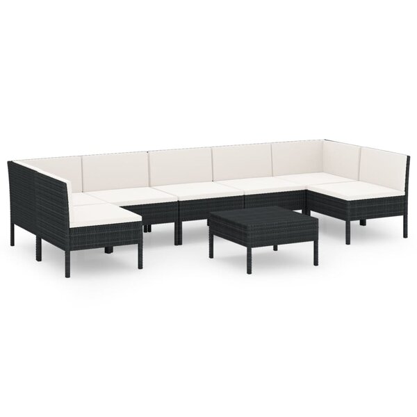 vidaXL Salon de jardin 8 Pièces avec coussins résine tressée noir