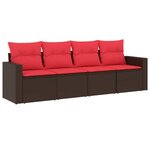 vidaXL Salon de jardin 4 Pièces avec coussins marron résine tressée