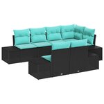 vidaXL Ensemble de canapé de jardin avec coussin 7 Pièces Noir polyrotin