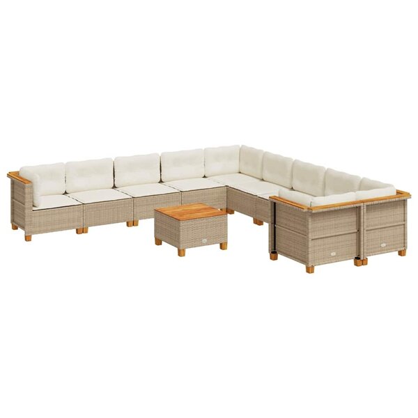 vidaXL Salon de jardin 11 Pièces avec coussins beige résine tressée