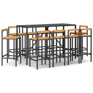 vidaXL Ensemble de bar jardin 11Pièces noir poly rotin/bois massif acacia
