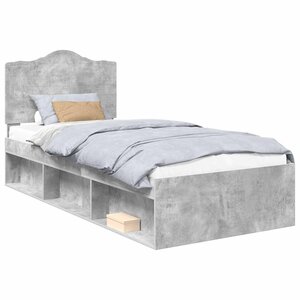 vidaXL Cadre de lit avec tête de lit Gris Béton 90 x 190 cm Pin massif