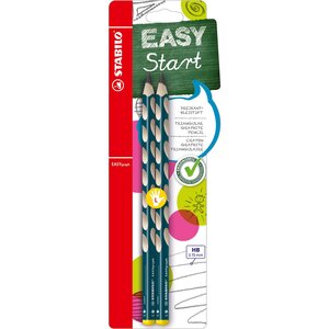 2 crayons graphite EASYgraph corps bleu ardoise HB gaucher STABILO
