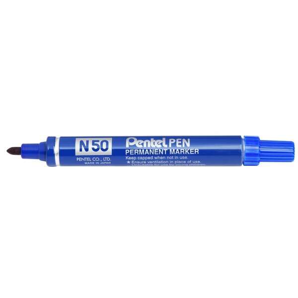 Marqueur permanent n50 corps aluminium pointe ogive 2 mm bleu x 12 pentel
