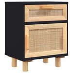 vidaXL Tables de chevet 2 Pièces Noir Bois de pin massif et rotin naturel