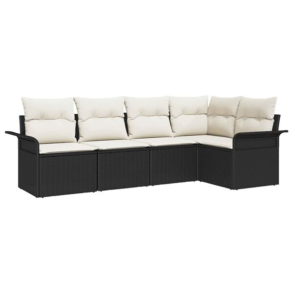 vidaXL Ensemble de canapé de jardin avec coussin 5 Pièces Noir Poly rotin