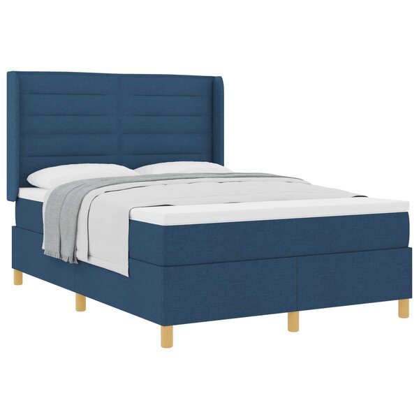 vidaXL Lit à ressorts avec matelas Bleu 140 x 200 cm tissu