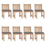 vidaXL Chaises de jardin lot de 8 avec coussins Bois de teck massif