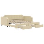 vidaXL Lit de jour avec gigogne et tiroirs crème 90x200 cm tissu