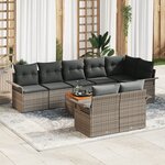 Ensemble de Canapé de Jardin 9 Pièces avec Coussins Gris Rattan Poly Acacia