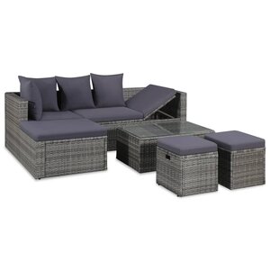 vidaXL Salon de jardin 4 Pièces avec coussins Résine tressée Gris