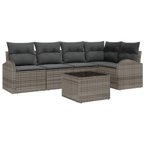 vidaXL Ensemble de canapé de jardin avec coussin 6 Pièces Gris Poly rotin
