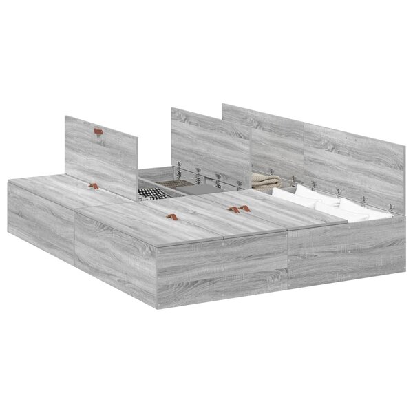 vidaXL Cadre de lit avec rangement Gris Sonoma 140 x 190 cm
