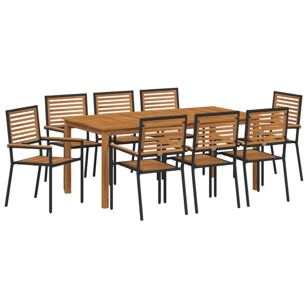 Ensemble de 9 pièces vidaXL Acacia Noir Poly Rattan