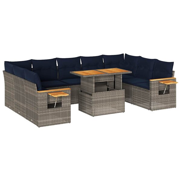 vidaXL Salon de jardin avec coussins 10 Pièces gris résine tressée acacia
