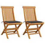vidaXL Chaises de jardin et coussins anthracite lot de 2 Bois de teck