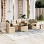 vidaXL Salon de jardin avec coussins 7 Pièces beige résine tressée