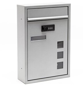 Boîte lettres murale gris argent sans clé – Serrure 3 chiffres  21 5x9x32 cm acier poudré sécurisée