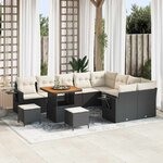 vidaXL Ensemble de canapé de jardin avec coussin 12 Pièces Noir et crème