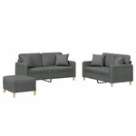 vidaXL Ensemble de canapés 3 Pièces coussins gris foncé tissu