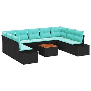 vidaXL Ensemble de canapé de jardin avec coussin 10 Pièces Noir polyrotin