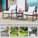 Outsunny Ensemble de jardin 3 pièces style cosy 2 fauteuils à bascule avec coussins assise dossier + table basse résine tressée brun crème