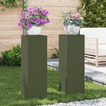 vidaXL Supports de Plantes d'Extérieur Pilier 2 Pièces Vert Olive 24x24x75 cm Acier
