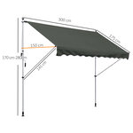 Store banne manuel rétractable 3L x 1 5l m inclinaison et hauteur réglable installation rapide métal alu polyester anti-UV gris