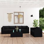 vidaXL Salon de jardin 7 Pièces avec coussins Résine tressée Noir