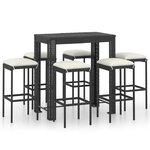 vidaXL Ensemble de bar de jardin 7 Pièces et coussins Résine tressée Noir