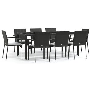 vidaXL Ensemble à manger jardin 9Pièces et coussins noir résine tressée