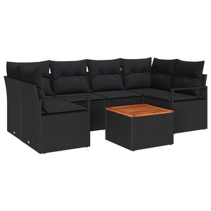 vidaXL Ensemble de canapés de jardin 7 pièces avec coussins noir poly rotin acacia