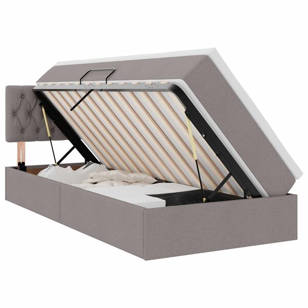 vidaXL Lit de rangement LED avec matelas Taupe 90 x 200 cm Tissu