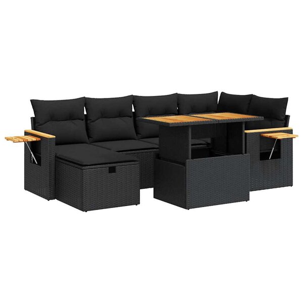 vidaXL Salon de jardin 8 Pièces avec coussins noir résine tressée