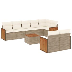 vidaXL Salon de jardin avec coussins 9 Pièces beige résine tressée